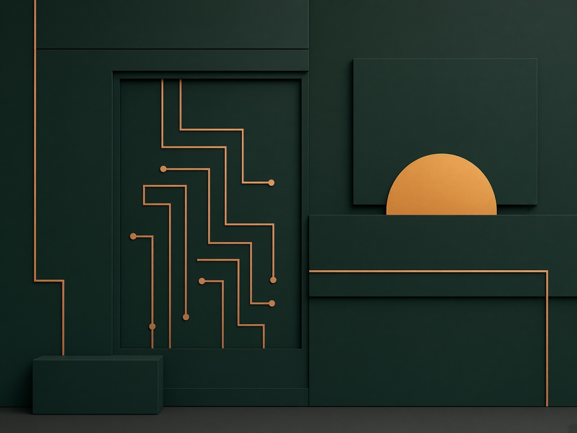 Geometric electrical shop wall in dark green planes